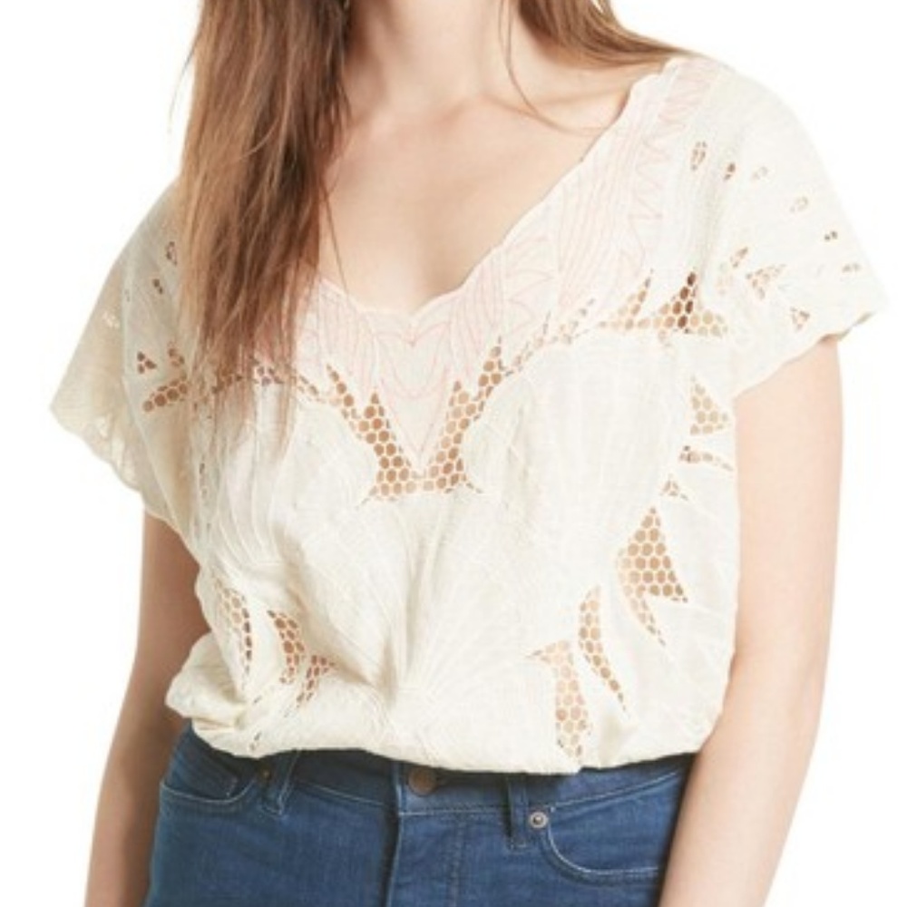 Free People Castaway Mesh Insert Embroidered Tunic